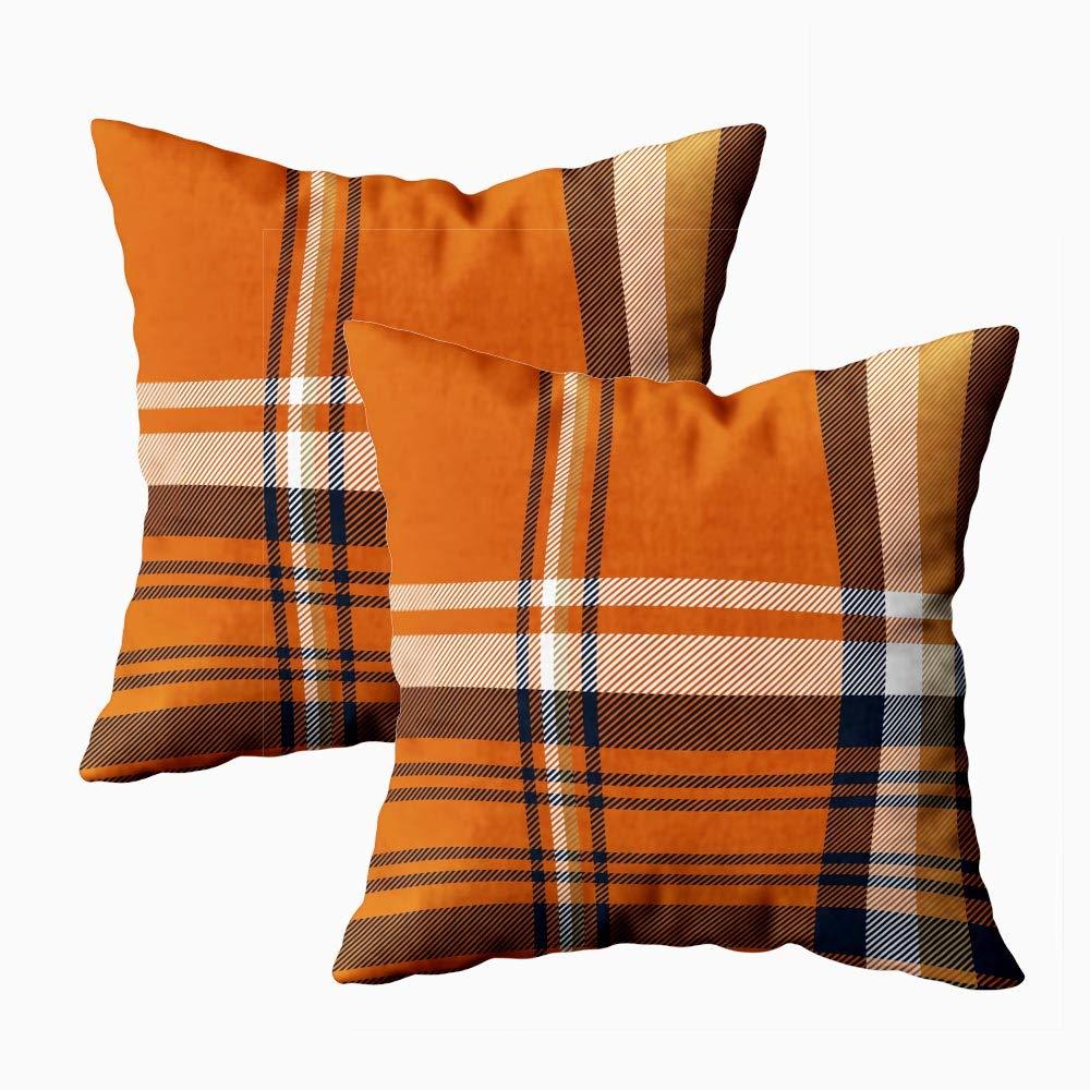 silichee Christmas Pillow Covers Set of 2, Buffalo Check Plaid Throw Pillow Covers Orange Plaid Decorative Square Pillow Cover C