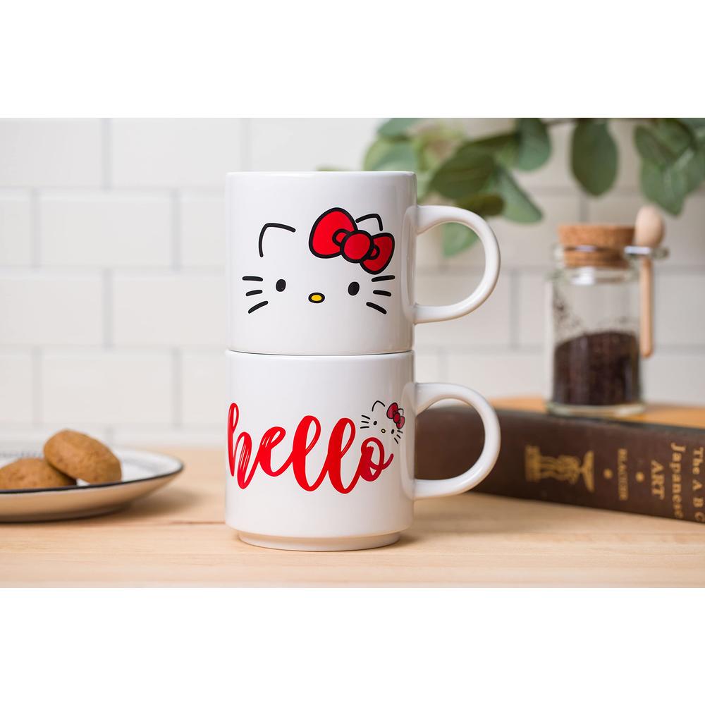 Silver Buffalo Hello Kitty Script Face 2-Pack Ceramic Mug Stack, 13 Ounces