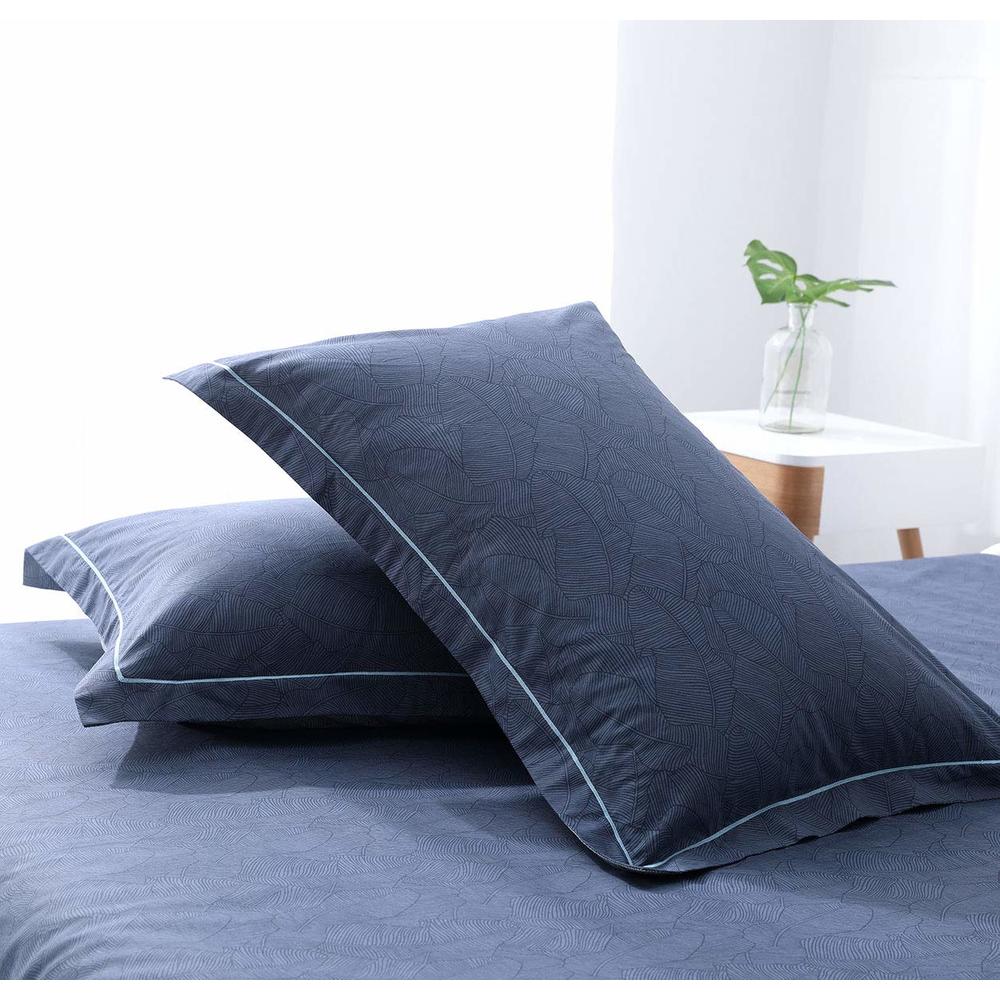 SLEEPBELLA Comforter King Size, 600 Thread Count Cotton Navy & Grey Leaves Reveisible Comforter Sets, Down Alternative Bedding S