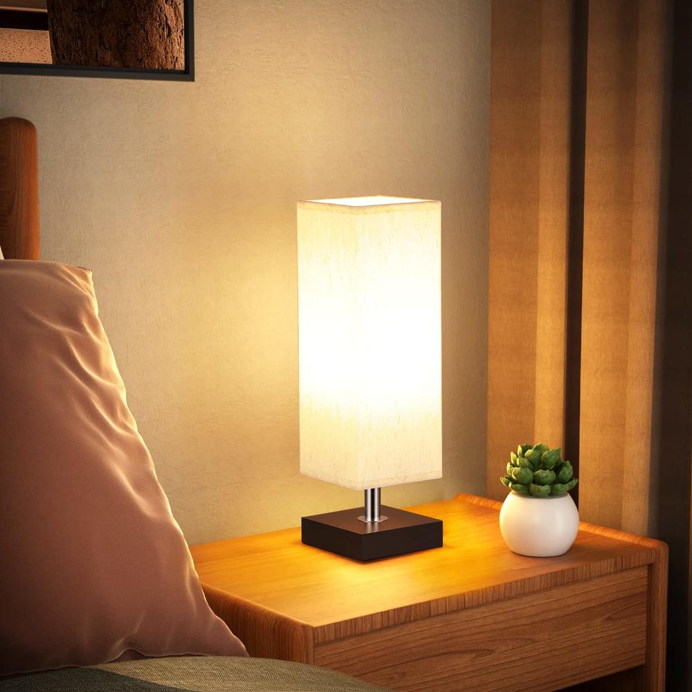 Aooshine Small Table Lamp for Bedroom - Bedside Lamps for Nightstand, Minimalist Solid Wood Night Stand Light Lamp with Square Fabric Sha