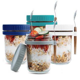 SMARCH Overnight Oats Jars with Lid and Spoon Set of 2, 16 oz Large  Capacity Airtight