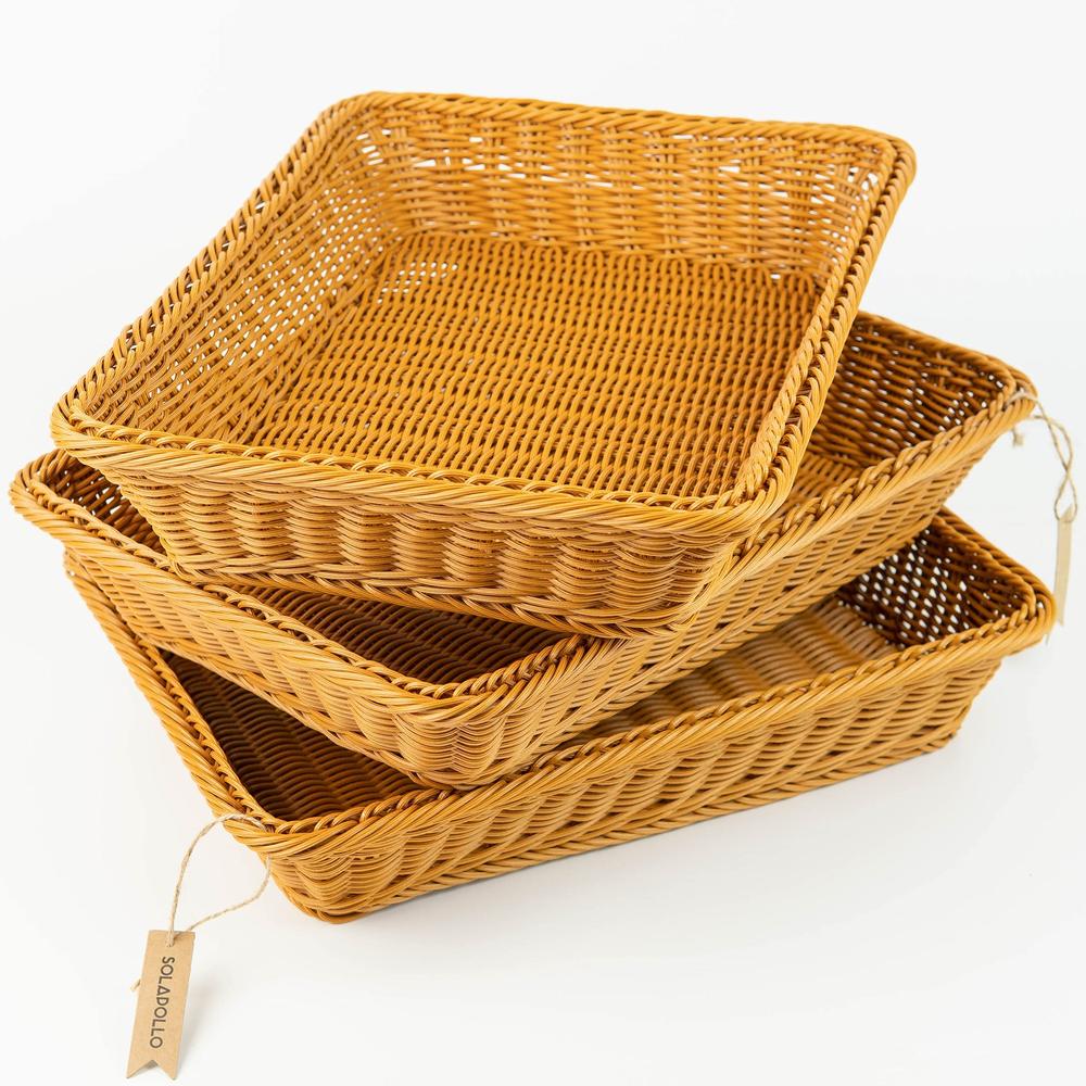 Rectangular Display Basket SOLAPOLLO 3 Packs Poly Wicker Bread Basket,Rectangle Bread Basket ...
