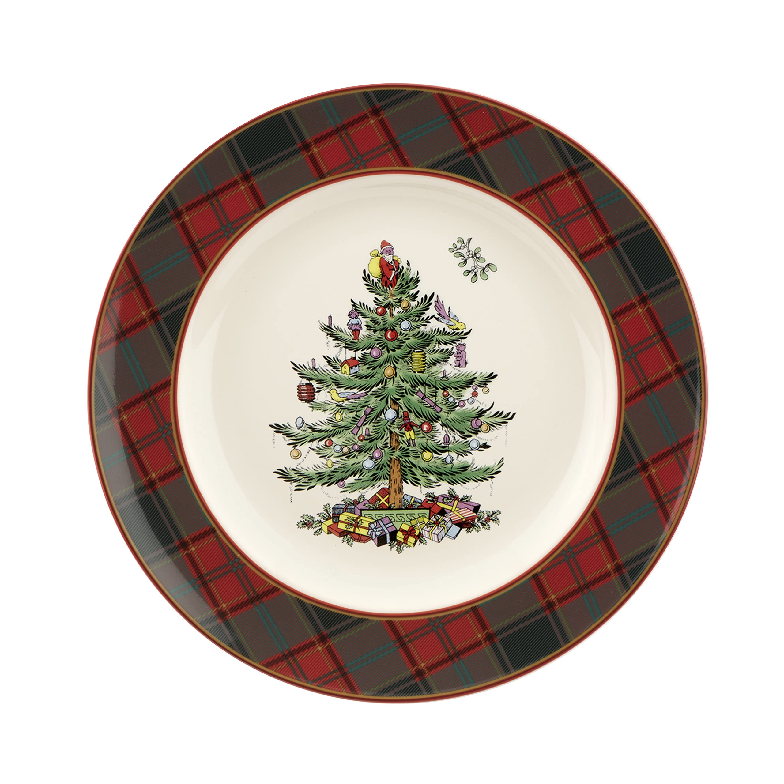 Spode Christmas Tree Tartan Dinner Plate | Christmas Dinner Dishes | Fine Earthenware | Holiday Large Plates | Dishwasher and Mi