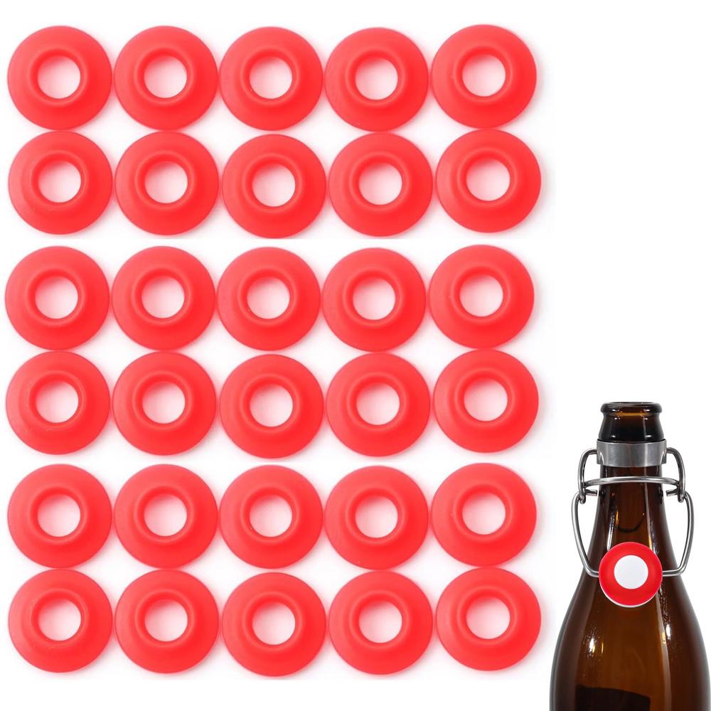 FERRODAY 30PCS Silicone Gasket for EZ Cap Red Washers Swing Flip Top Bottle Cap Gasket Home Brew Beer Soda Bottle Seal Swing Top