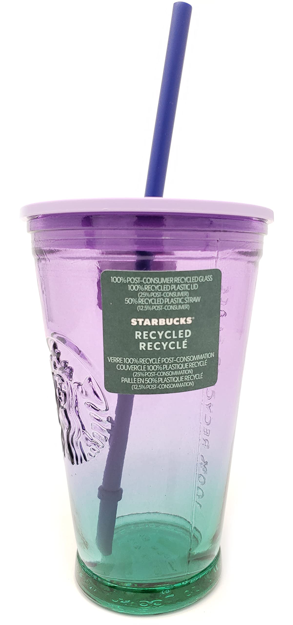 Starbucks 2022 Ombre Purple & Green Gradient Recycled Glass Cold Cup, 16 Fl Oz