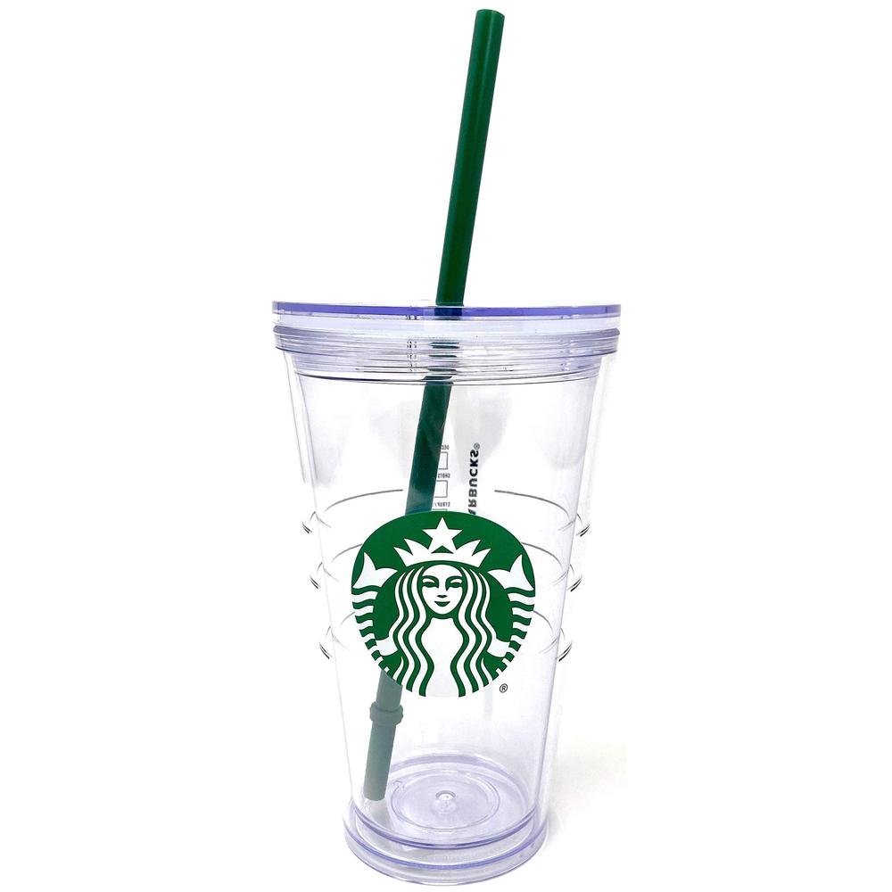 Starbucks Cold Cup Clear Grande Tumbler Traveler With Green Straw Logo - 16oz