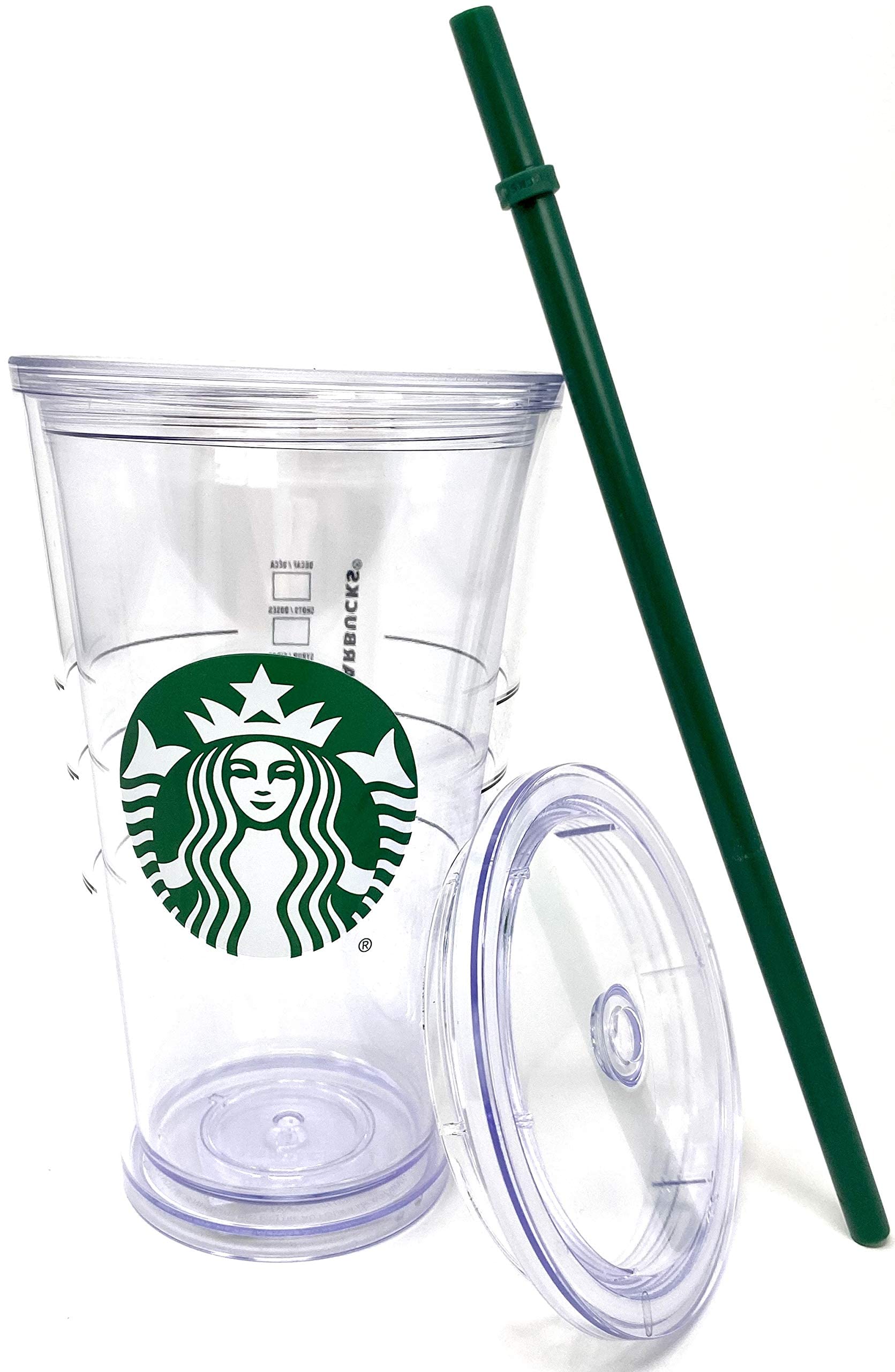 Starbucks Cold Cup Clear Grande Tumbler Traveler With Green Straw Logo - 16oz