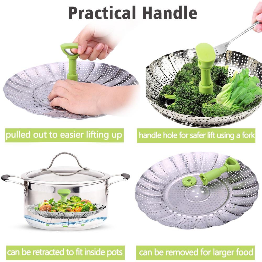 Consevisen Steamer Basket Stainless Steel Vegetable Steamer Basket Folding Steamer Insert for Veggie Fish Seafood Cooking, Expandable to Fi
