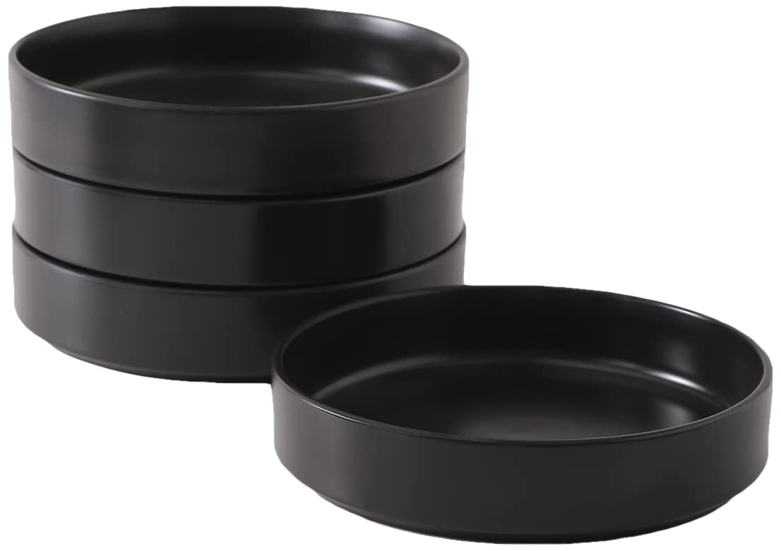 Stone Lain Celina Stoneware 4-Piece Round Pasta Bowl Set, Black