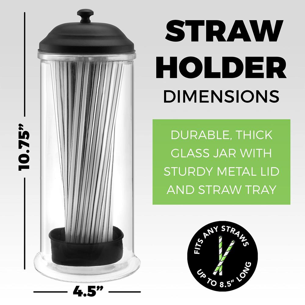 GadgetWiz Straw Dispenser with Stainless Steel Lid | Glass Straw Holder for Counter with Lid | Drinking Straw Dispensers | Straw Container