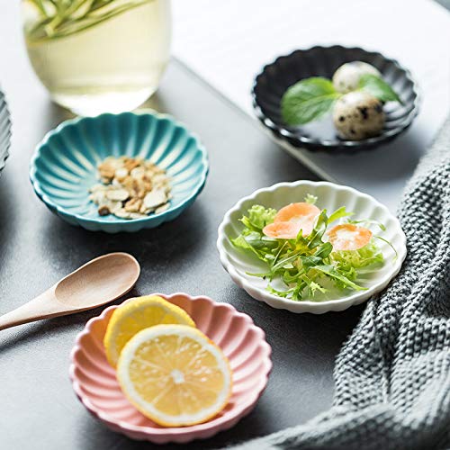 Gaolinci 3.5 Inches Flower Shape Ceramic Sauce Dish,Mini Side Seasoning Dish,Condiment Dishes/Sushi Soy Dipping Bowl,Snack Servi