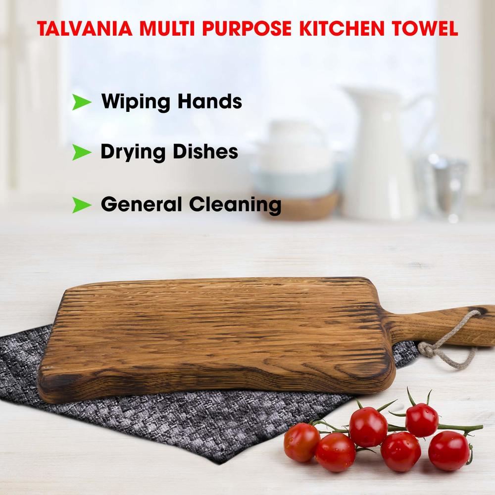 TALVANIA Grey Kitchen Dish Towels, 12 Pack Absorbent Dish Cloth, 15" x 25" Inches, 100% Cotton Dobby Weave Terry Towel Set Hand 