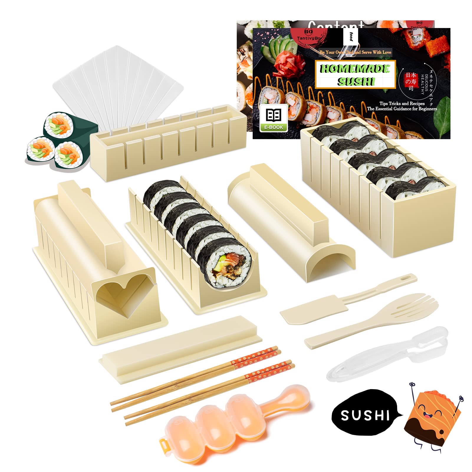 TantivyBo 16 In 1 Sushi Making Kit Deluxe Edition, Sushi Maker Set