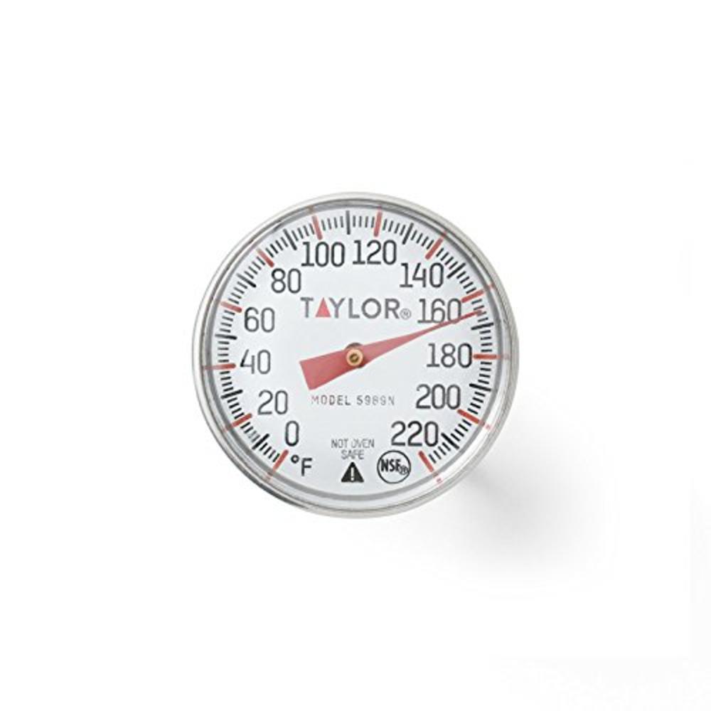 Taylor Precision Pro Taylor Instant Read Analog Meat Food Grill BBQ Cooking Kitchen Thermometer with Red Pocket Sleeve for Calibration, 1 inch dial, 