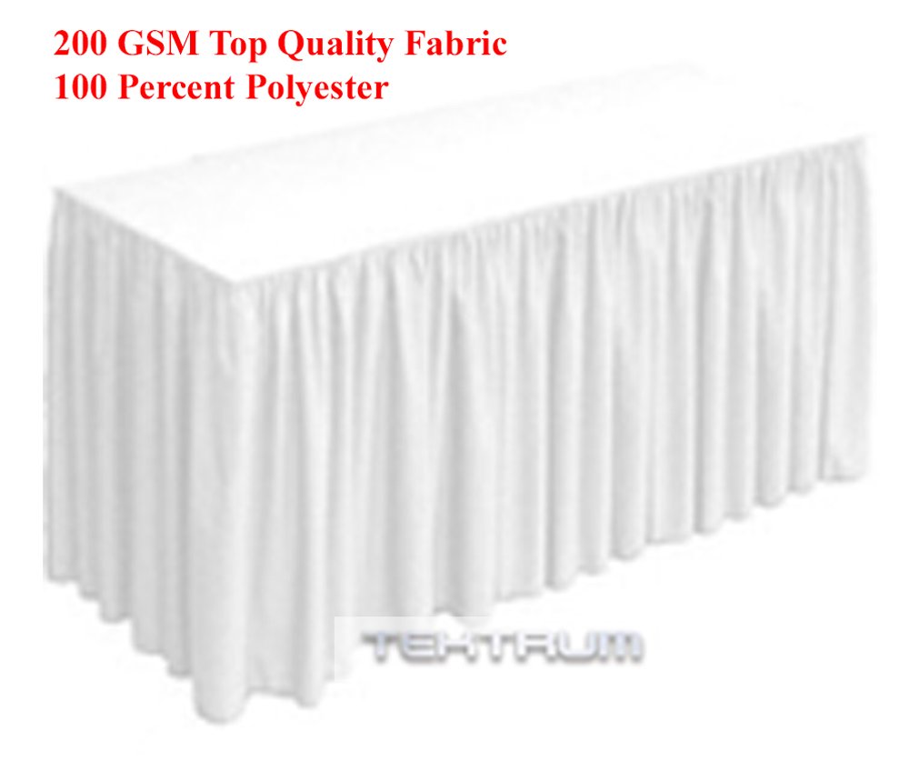 TEKTRUM 6' FT LONG FITTED TABLE SKIRT COVER FOR TRADE SHOW - WHITE COLOR