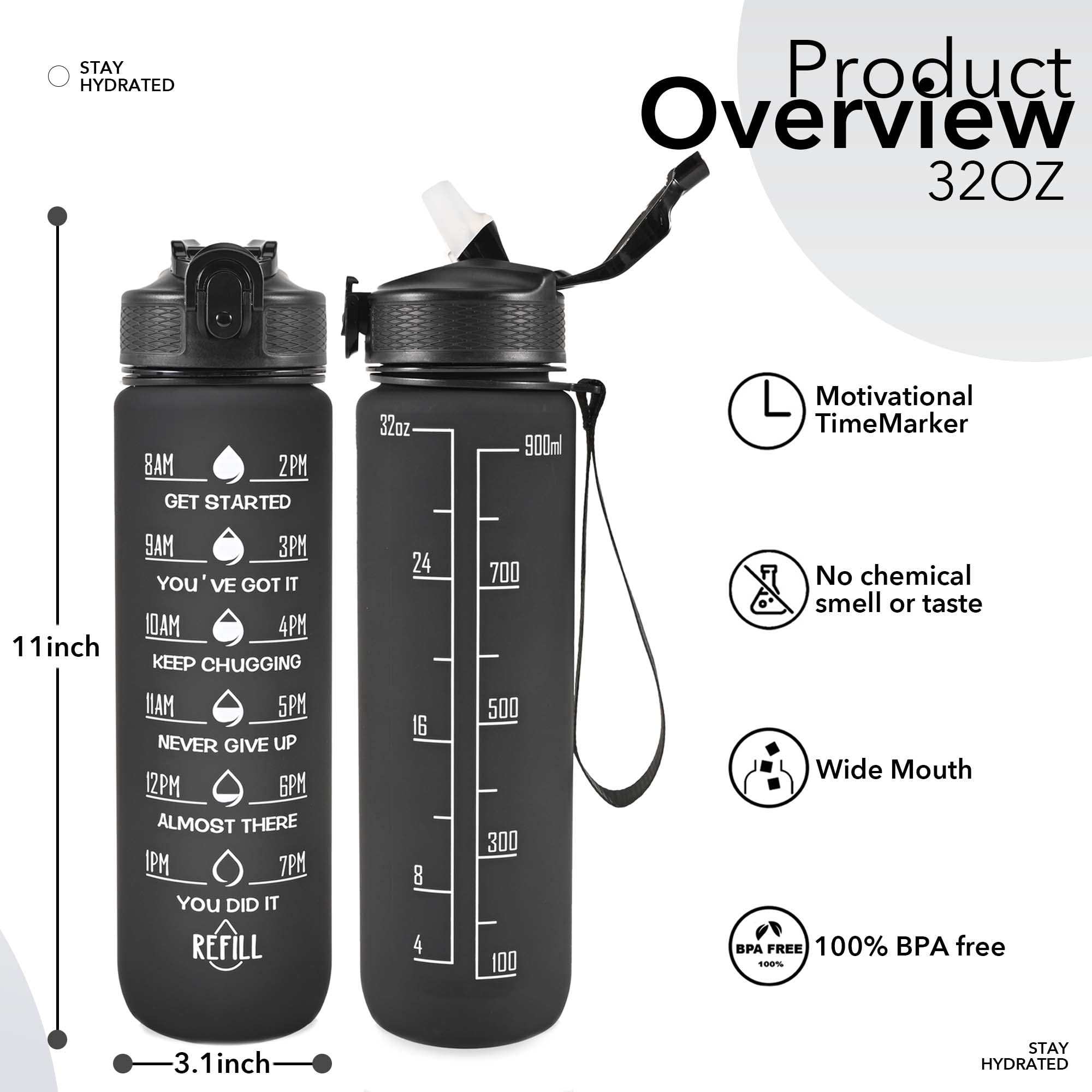 GOSWAG Water Bottle With Sleeve, 32 oz Insulated Sports Water Bottle with  Straw and Carrying Strap