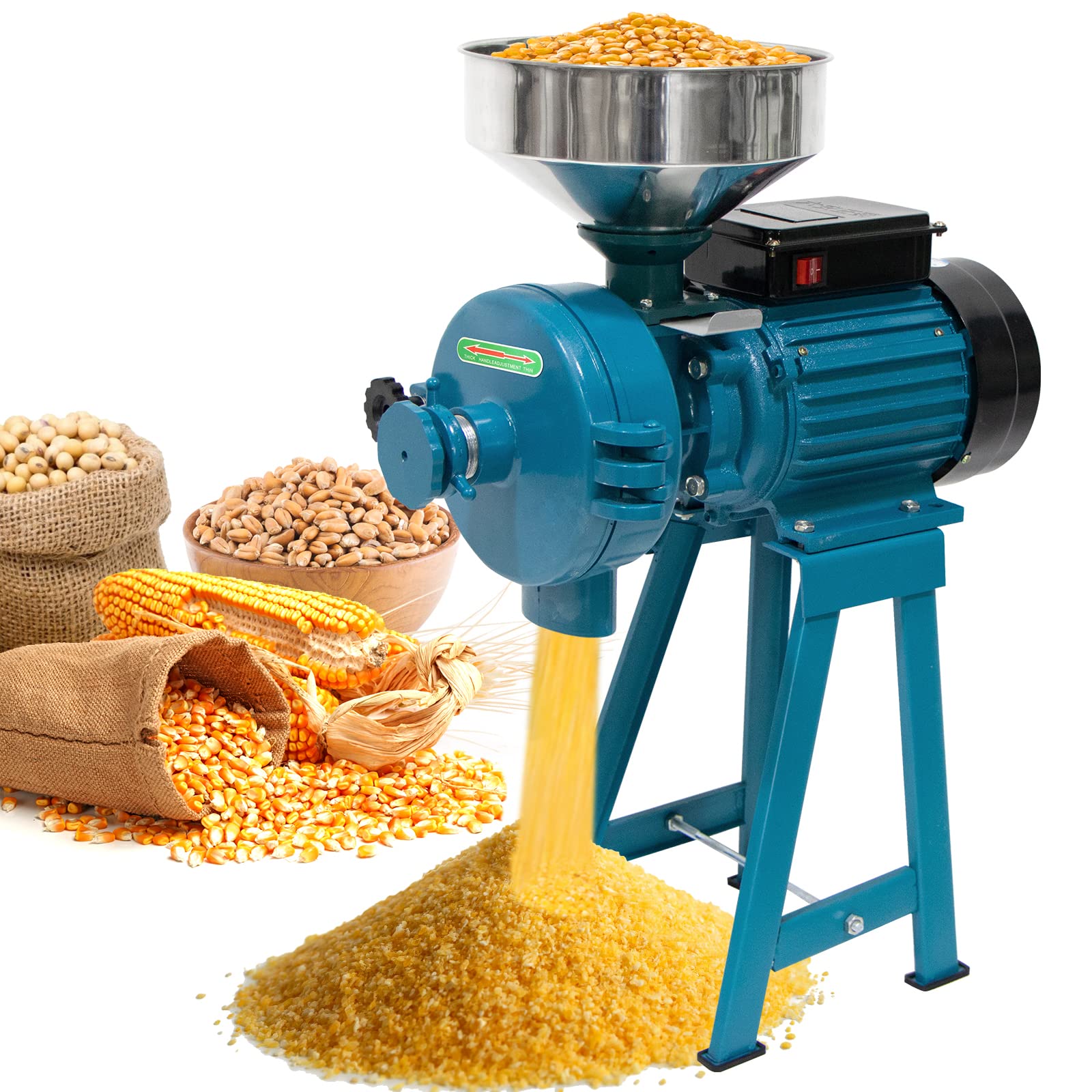 Lilypelle Grain Mills, 3000W Wet Dry Cereals Grinder Electric Grain Grinder Corn Mill Heavy Duty 110V Commercial Grain Grinder Machine Ric