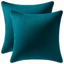 DEZENE Throw Pillow Cases 18x18 Teal: 2 Pack Cozy Soft Velvet Square Decorative Pillow Covers for Farmhouse Home Decor, DEZENE