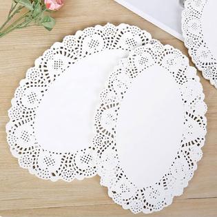 Tim&Lin White Lace Paper Doilies - 10 inch x 14 inch Oval Round Paper  Doilies - Disposable Paper
