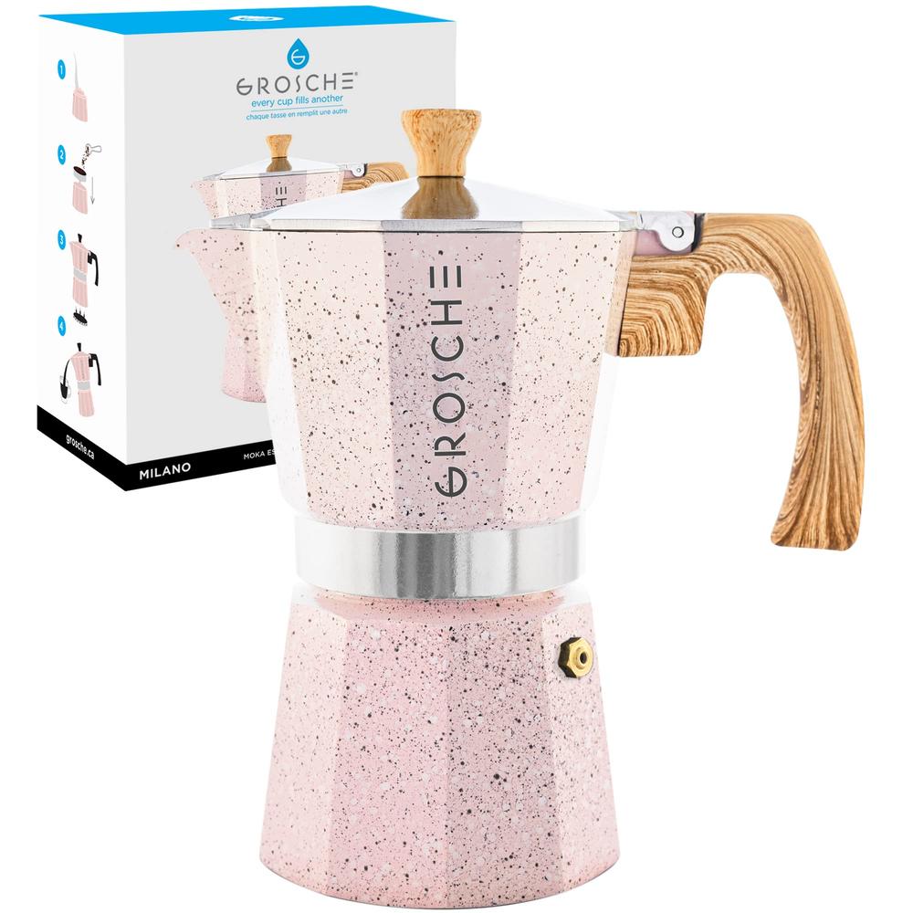 GROSCHE Milano Moka pot, Stovetop Espresso maker, Greca Coffee Maker, Stovetop coffee maker and espresso maker percolator (Pink,