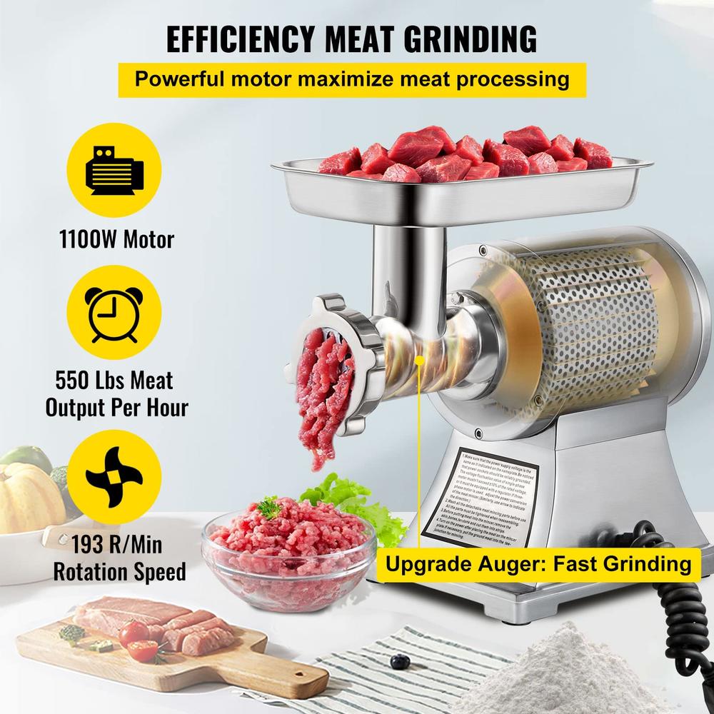 Happybuy 110V Commercial Meat Grinder 550Lbs/hour 1100W 190 PRM Sausage Stuffer Maker 1.5 HP Stainless Steel Home Kitchen Tool 5