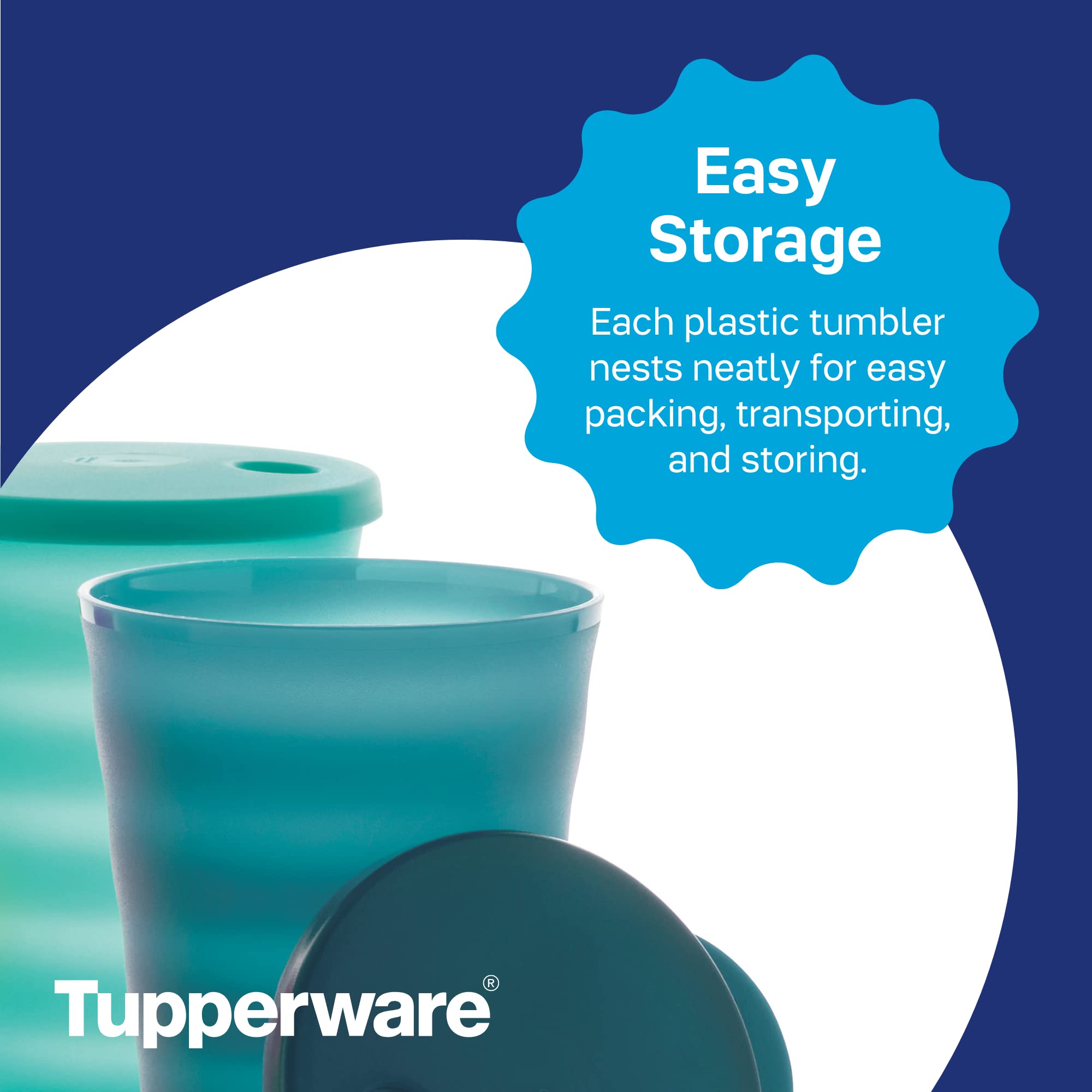 Tupperware Brand Impressions 16 oz Tumblers - Set of 4 - Dishwasher Safe & BPA Free - Mess-Free Reusable Plastic Cups with Lids