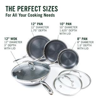 HEXCLAD HexClad 7-Piece Hybrid Stainless Steel Cookware Set with Lids and  Wok - Metal Utensil and Dishwasher Safe, Induction Ready, Easy