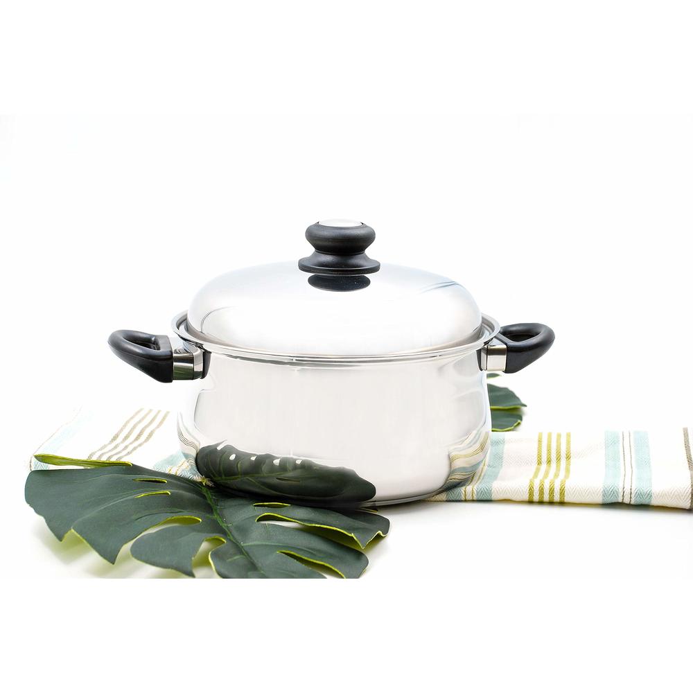 Tuxton Home Nevada 5 Quart Dutch Oven; Stainless Steel, PFTE & PFOA Free, Freezer to Oven Safe, Induction Compatible