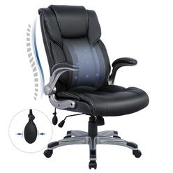 COLAMY High Back Executive Office chair- Ergonomic Home computer Desk Leather chair with Padded Flip-up Arms, Adjustable Tilt Lock, Swi