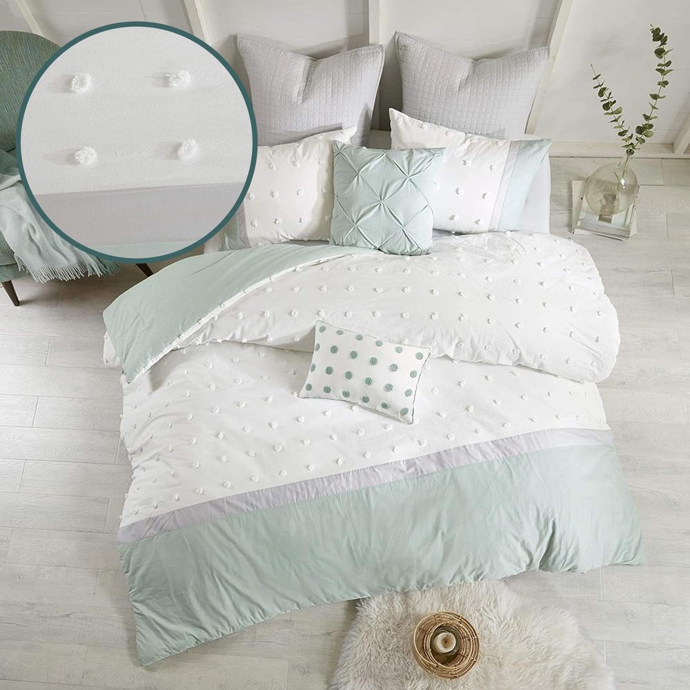 Urban Habitat Cotton Comforter Set - Jacquard Tufts Pompom Design All Season Bedding, Matching Shams, Decorative Pillows, King/C