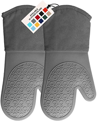 HOMWE Silicone Oven Mitt, Oven Mitts with Quilted Liner, Heat Resistant Pot Holders, Slip Resistant Flexible Oven Gloves, Gray, 
