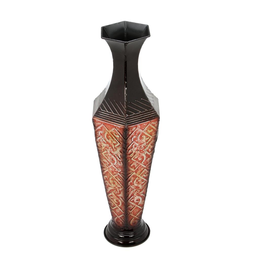 Hosley's Decorative Red Black Embossed Metal Tall Floor Vase 23.5 Inch High. Ideal Gift for Weddings Party Spa Reiki Meditation 