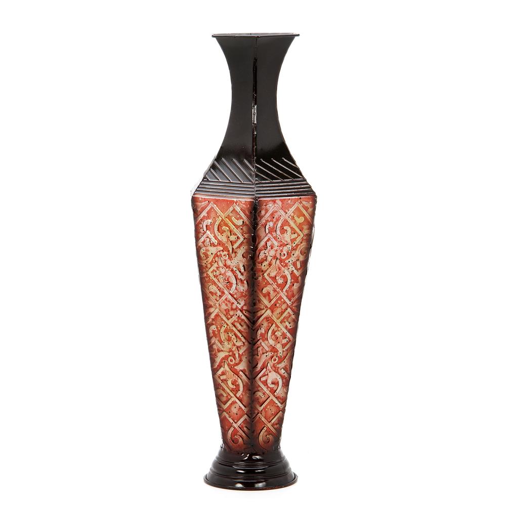 Hosley's Decorative Red Black Embossed Metal Tall Floor Vase 23.5 Inch High. Ideal Gift for Weddings Party Spa Reiki Meditation 