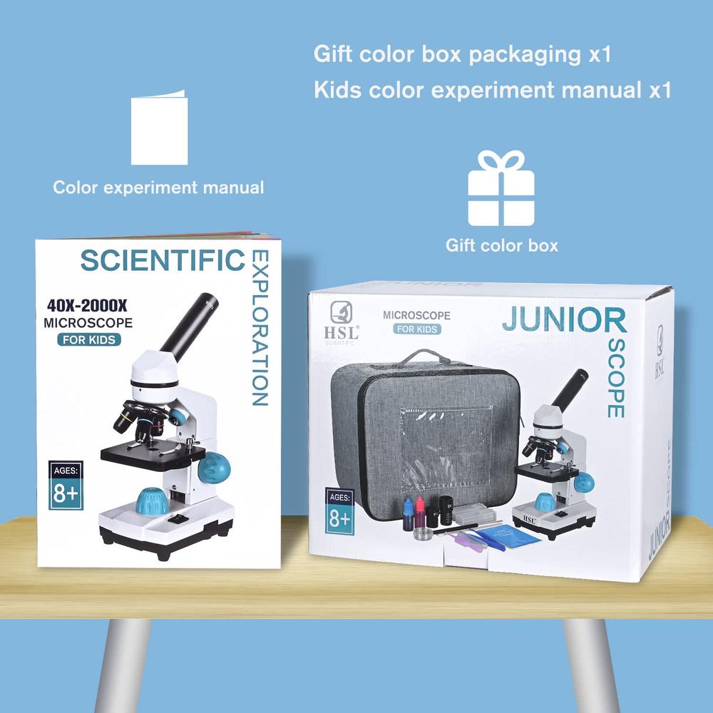 HSL 40X-2000X Microscope for Kids + Microscope Slides and Covers ...
