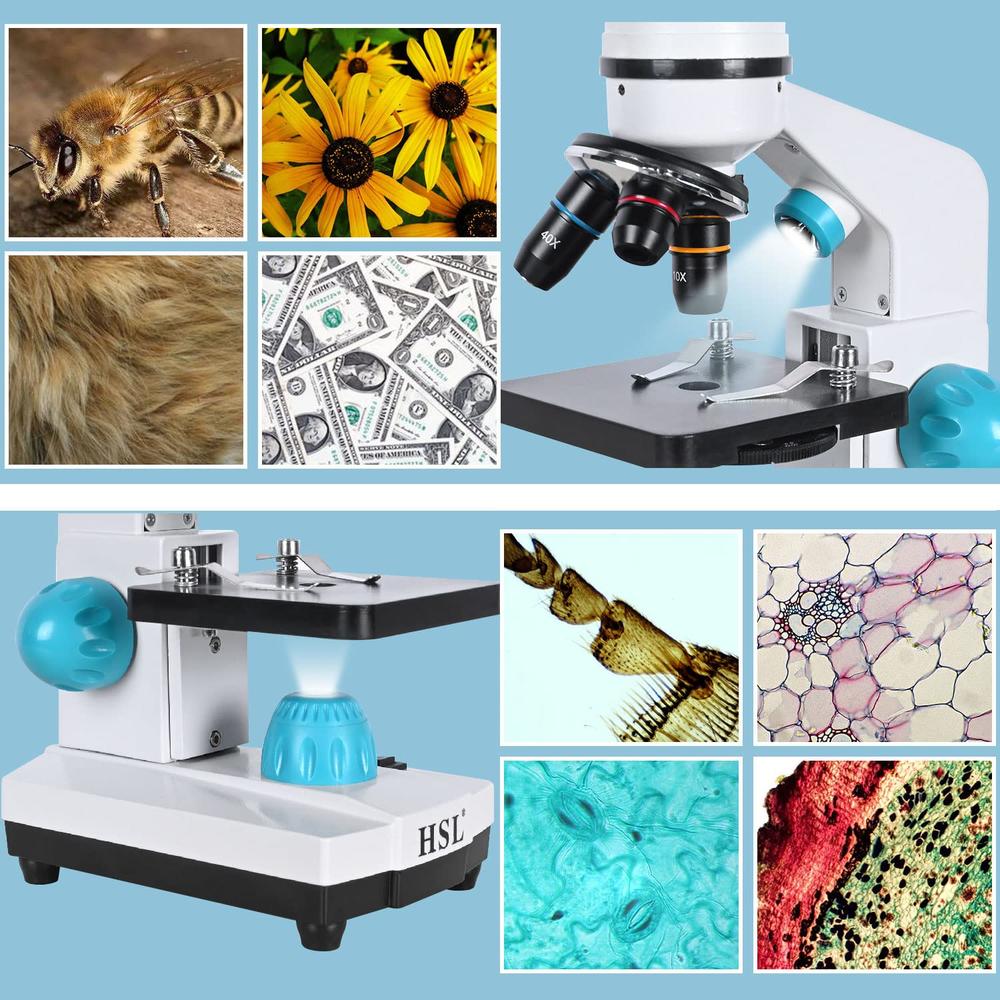 HSL 40X-2000X Microscope for Kids + Microscope Slides and Covers ...