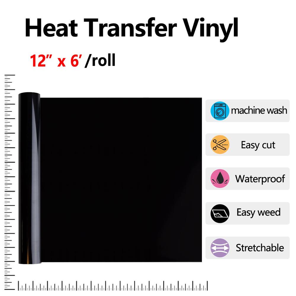 HTVVETUR HTV Heat Transfer Vinyl 12Inch x 6Feet Rolls Iron on DIY for T-Shirt, Easy to Cut & Weed Glossy (Navy Blue, 6FT)