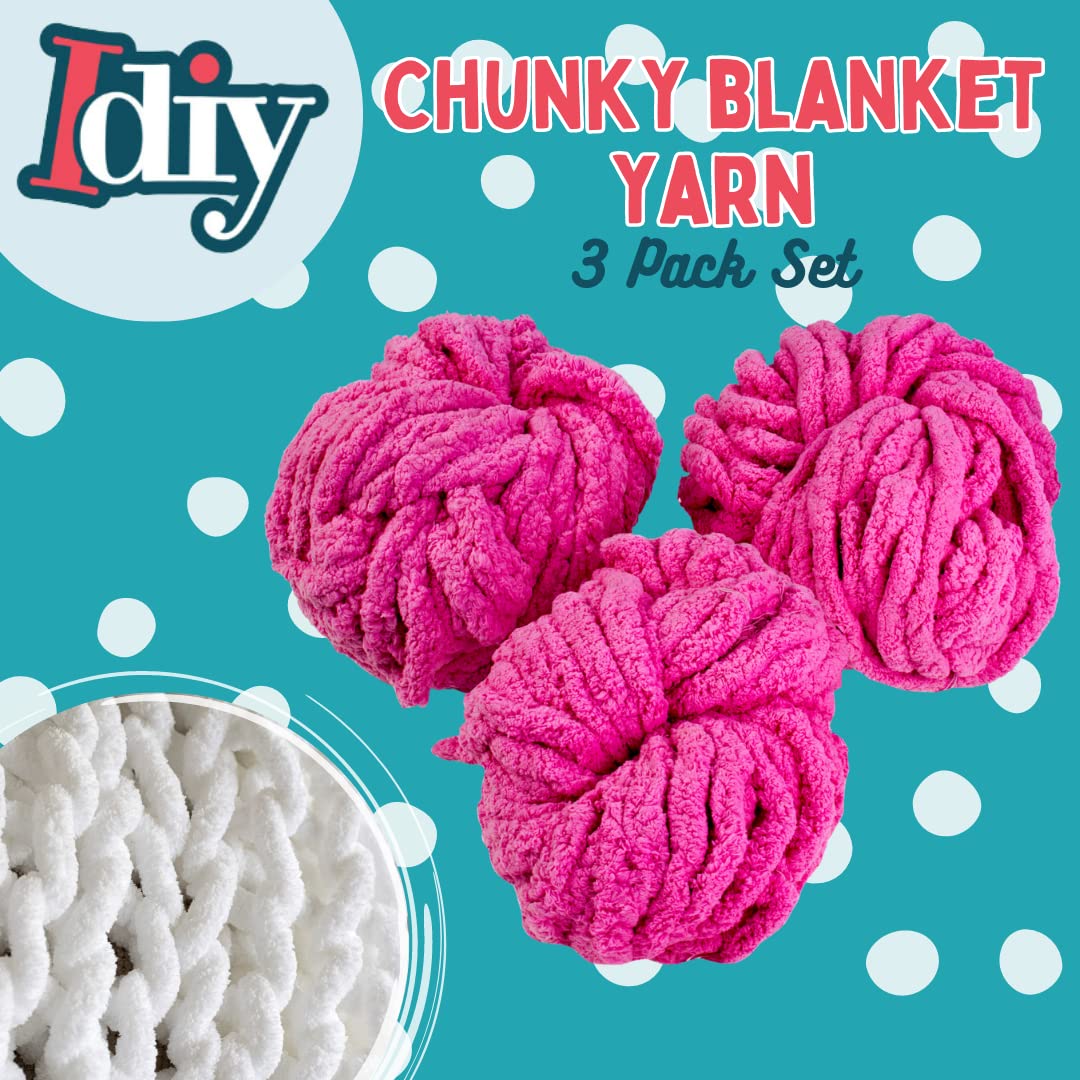 SCS Direct iDIY Chunky Yarn 3 Pack (24 Yards Each Skein) - Baby Pink - Fluffy Chenille Yarn Perfect for Soft Throw and Baby Blankets, Arm K