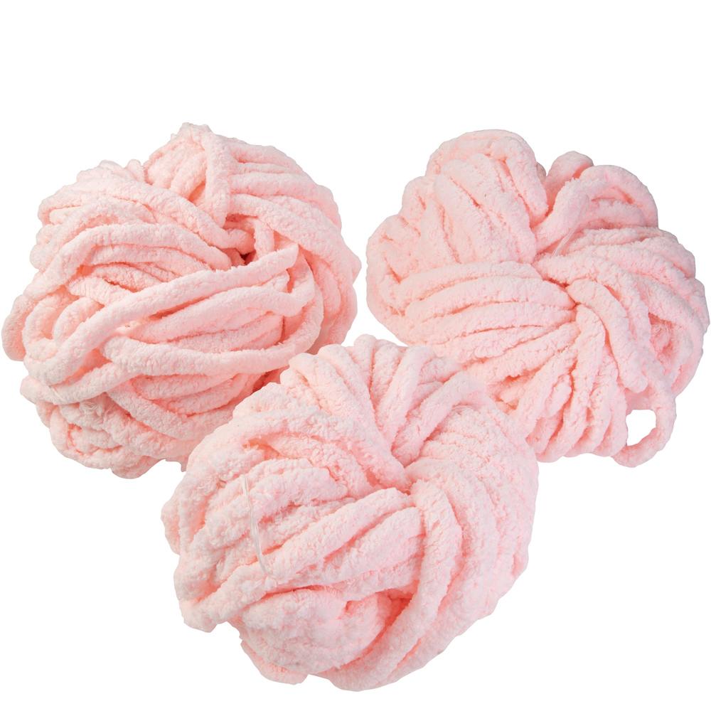 SCS Direct iDIY Chunky Yarn 3 Pack (24 Yards Each Skein) - Baby Pink - Fluffy Chenille Yarn Perfect for Soft Throw and Baby Blankets, Arm K