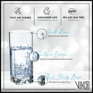 Vikko Drinking Glasses, 12 Oz Drinking Glasses Set of 12, Crystal Clear Glass Cups for Water