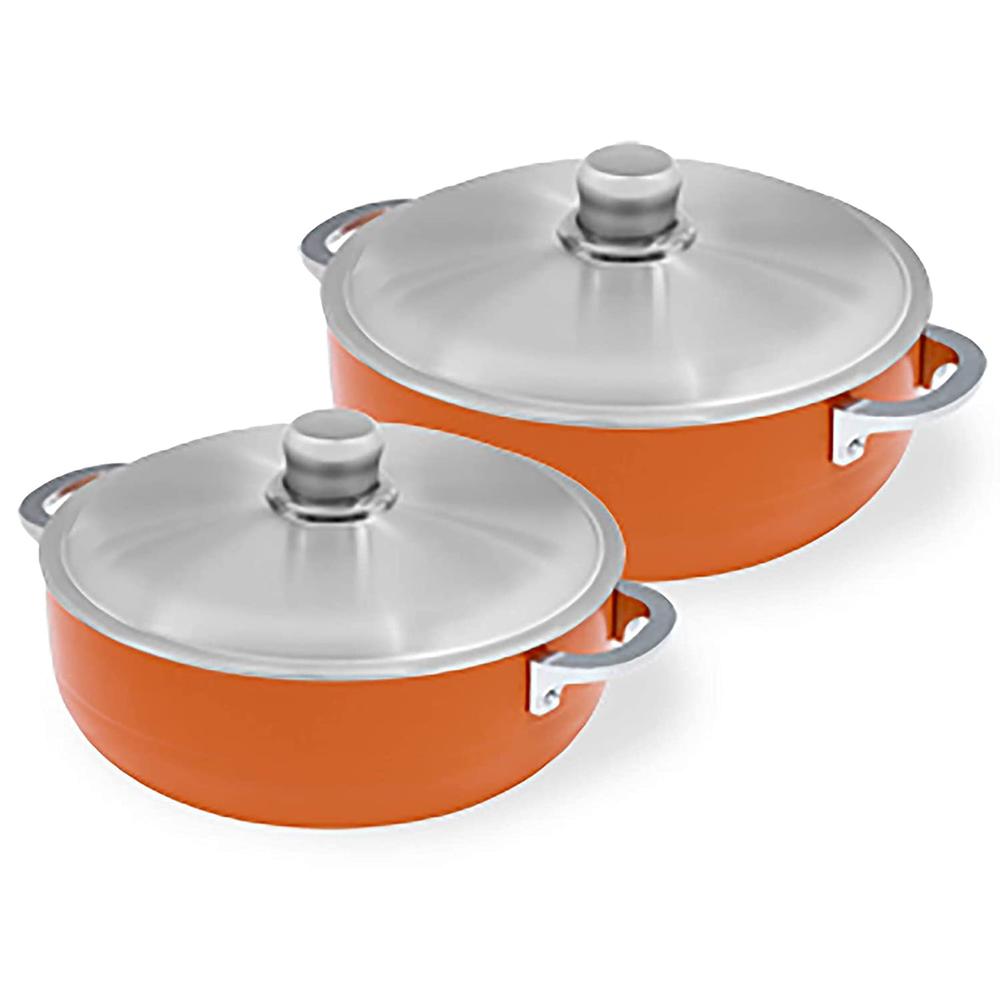 IMUSA USA 2 Piece Orange Caldero (Dutch Oven Set) with Aluminum Lid 4.4Qt, 6.9Qt