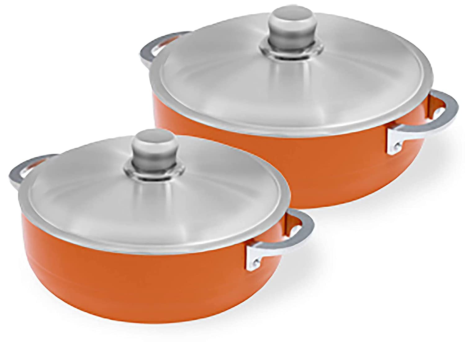 IMUSA USA 2 Piece Orange Caldero (Dutch Oven Set) with Aluminum Lid 4.4Qt, 6.9Qt