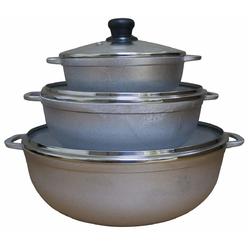 imusa usa traditional colombian natural caldero glass lid & steam vent 3-piece (1.4/3.4/6.6) quart, silver (dutch oven set)