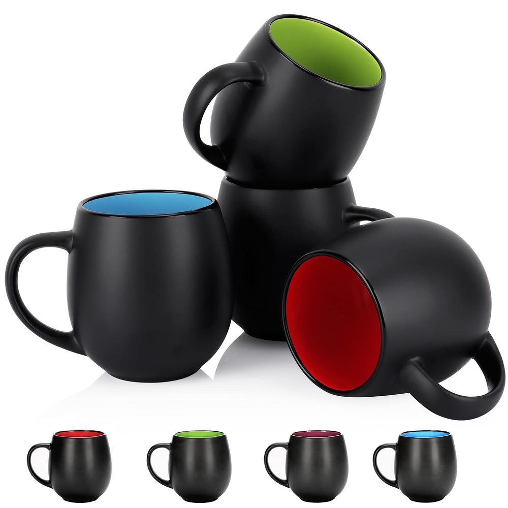 Vivimee 4 Pack Ceramic Coffee Mug Sets, 20 Ounce Large Coffee Mugs, Black Coffee Mug, Restaurant Coffee Cups for Coffee, Tea, Ca