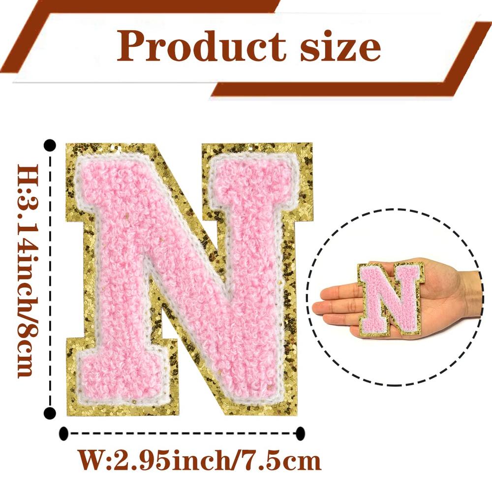 DTBAIYYN Iron on Letter Patches for Jackets Varsity Letter Patches for Team  Costume Chenille Letters Large Iron on Letters Glitter Pink I