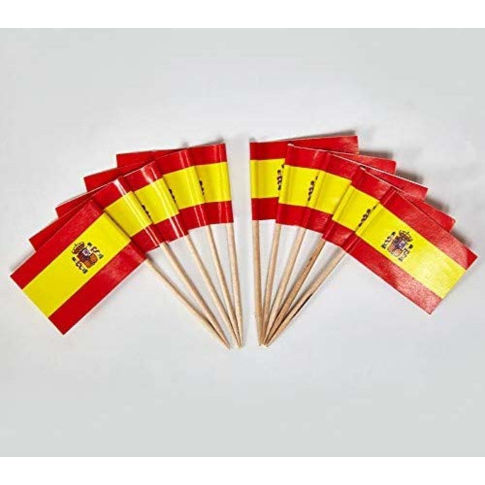 JAVD CYPS 100 Pcs Spain Flag Spanish Toothpick Flags, Small Mini Stick Cupcake Toppers Spanish Flags,Country Picks Party Decorat