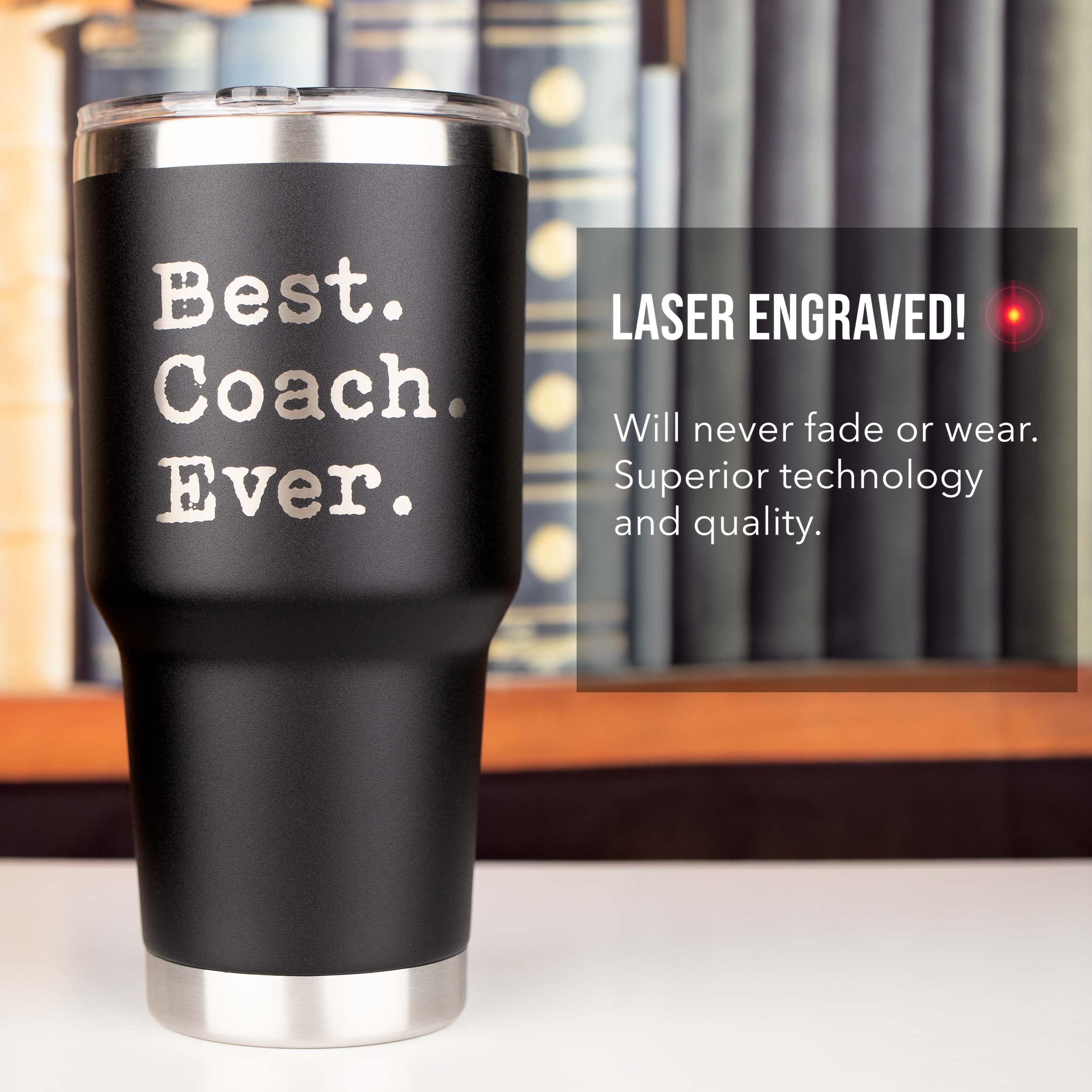 JENVIO Coach Gifts | Best Coach Ever | Stainless Steel Laser Etched Travel Tumbler Coffee Mug with 2 Lids and 2 Straws | Basketb