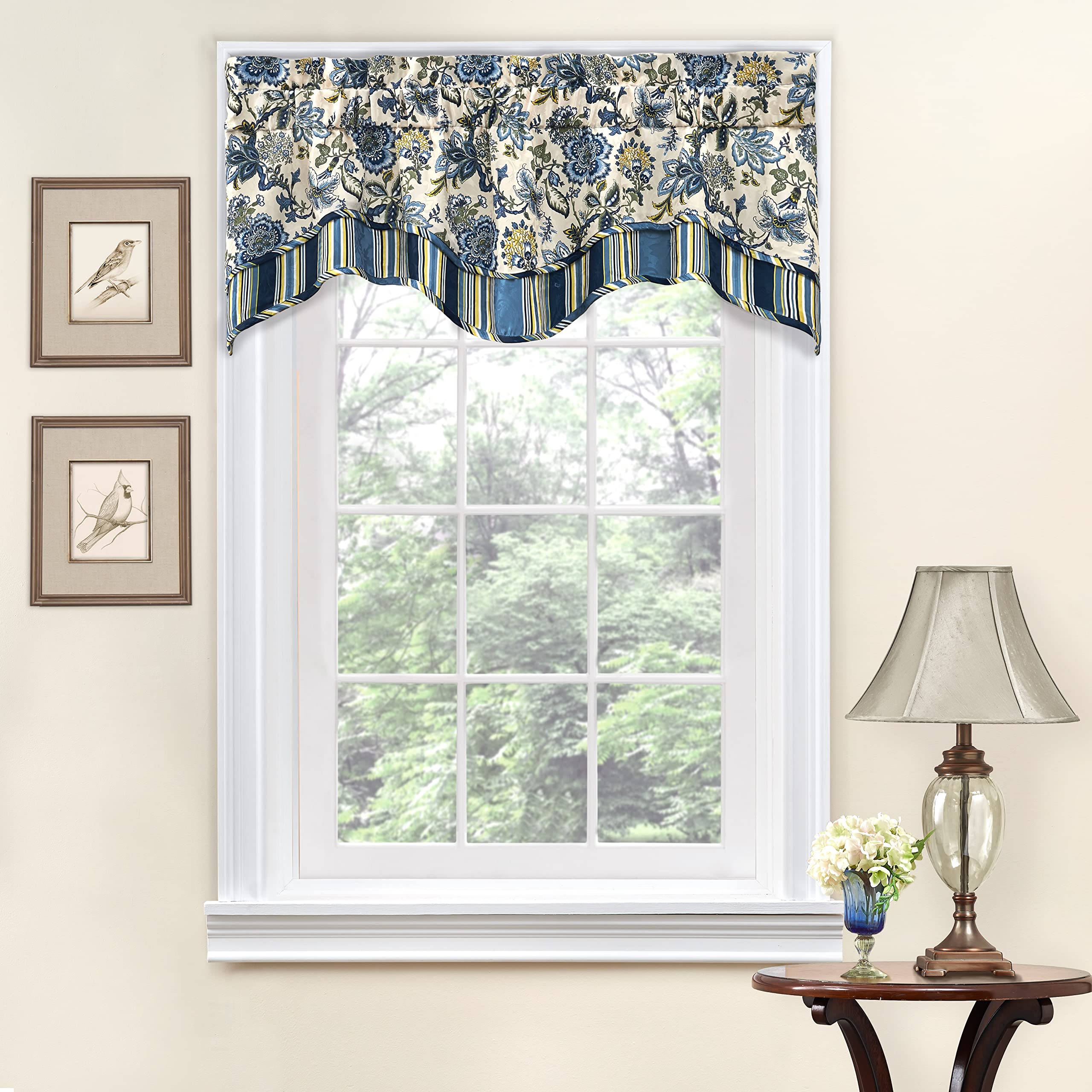 Waverly Navarra Farmhouse Scalloped Valance Rod Pocket Window Curtain for Kitchen or Bathroom, 52 in x 16 in, Porcelain