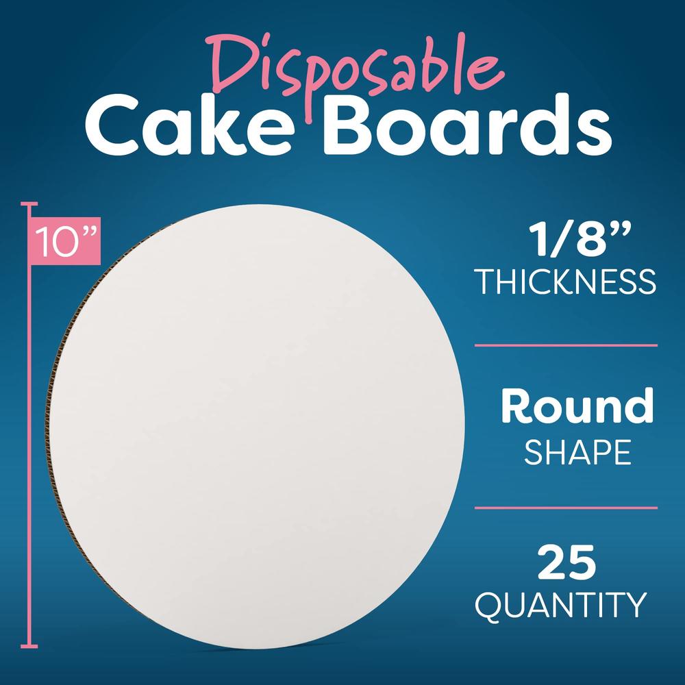 HouzzKingz USA White Cake Boards Round | 25 Pack - 10 Inch | Cardboard Cake Rounds Circles | Disposable Cake Platter Board Base Tray | Cake Dec