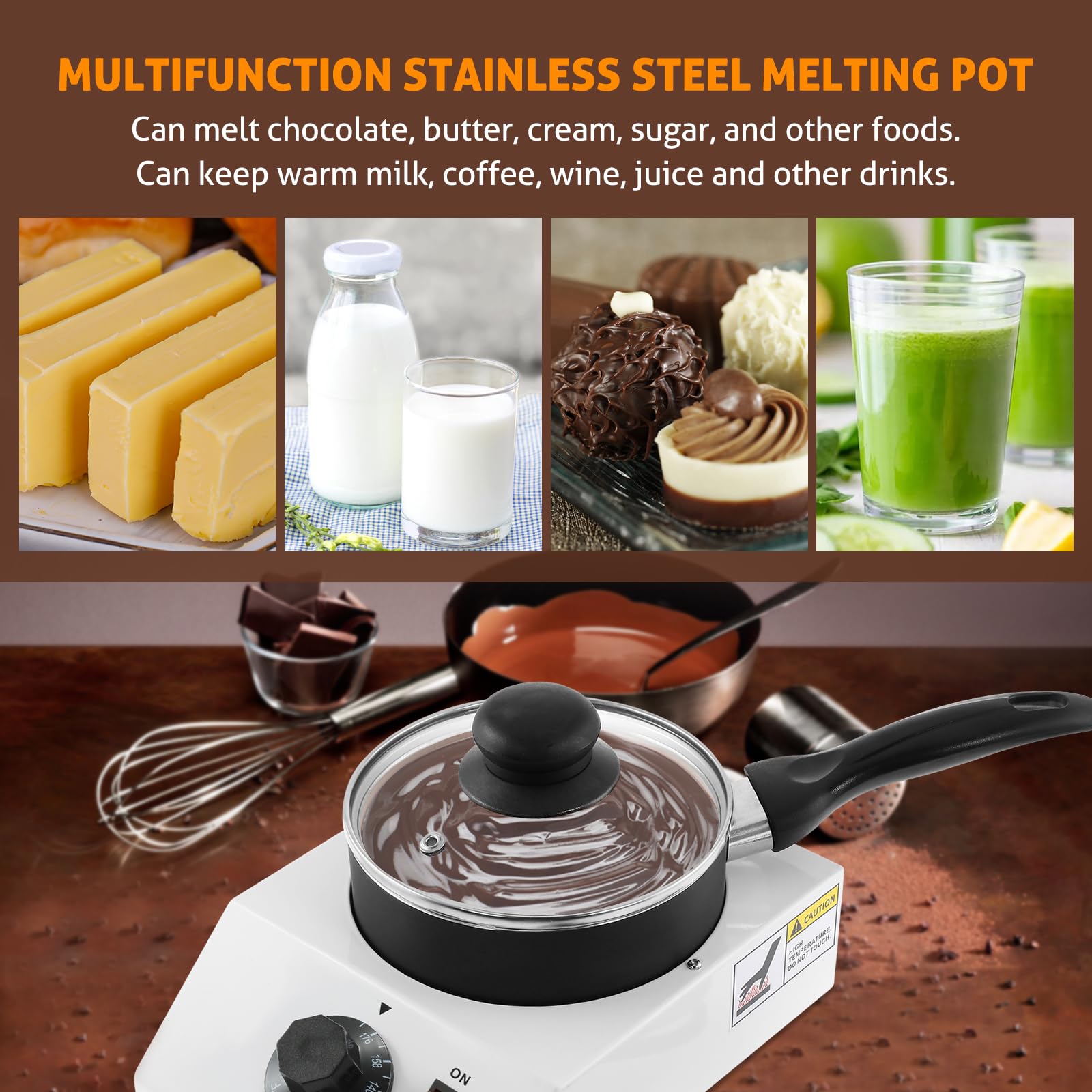 WICHEMI Chocolate Melting Pot Chocolate Tempering Machine Commercial Electric Chocolate Melter Fondue Pot for Chocolate, Butter,