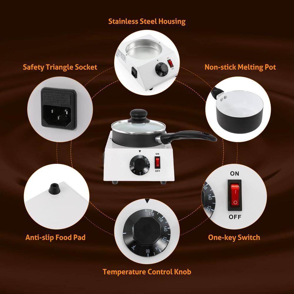 WICHEMI Chocolate Melting Pot Chocolate Tempering Machine Commercial Electric Chocolate Melter Fondue Pot for Chocolate, Butter,